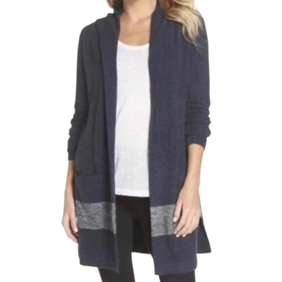 Barefoot Dreams Sweaters - Barefoot Dreams Cozychic Lite Knit Cardigan Sweater Womens Medium Blue w/ Stripe